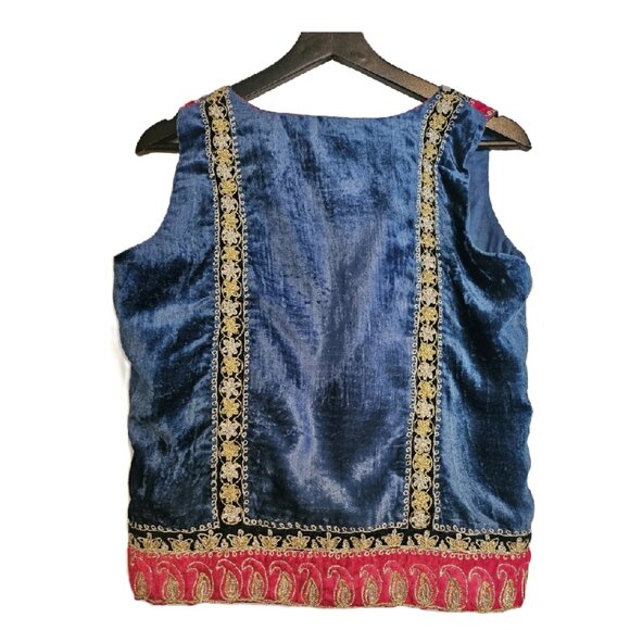 NWT GENERATION FORMALS Blue/Red/Gold Velvet Embroidered Vest/Koti Size 12 - Picture 2 of 5